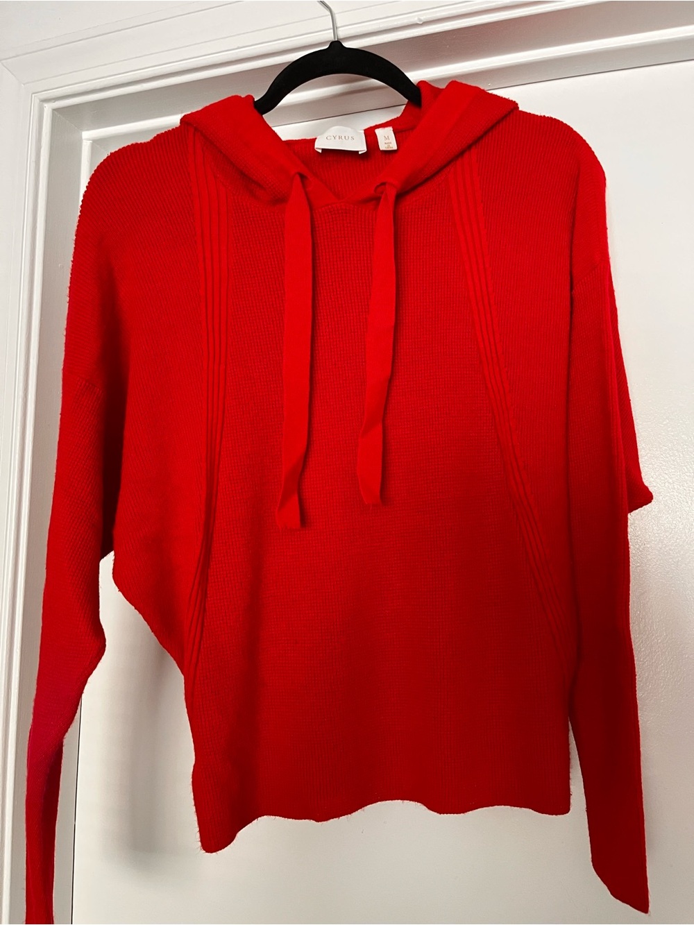 Cyrus Bright Red Hooded Scoop Neck Knit Sweater